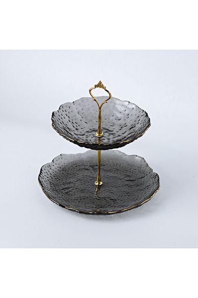 Shuer Large And Medium-sized Two-layer Golden Edge Cake Dessert Fruit Dish Set
