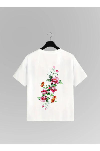 haha Floral Patterned Summer Back Printed T-Shirt for Women