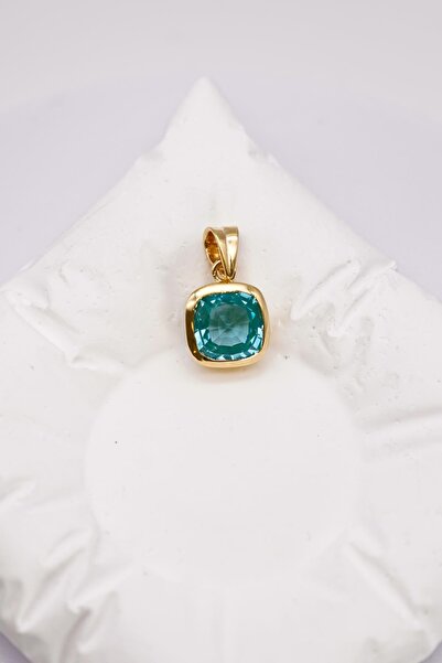 ERMİRGOLD Mavi Topaz Taşlı 14 Ayar Altın Kolye Ucu – Modern Detaylarıyla Işıl...
