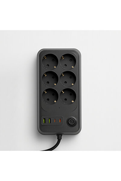 Badem10 6 Prizli 4 USB Girişli Akım Korumalı Topraklı Golyat Grup Şarj Fiş Priz 2 Metre Uzatma Kablosu