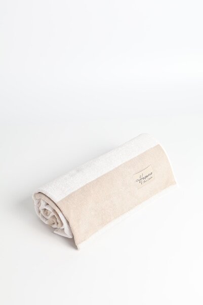 Haşema White Beach Towel with Beige Stripe 27