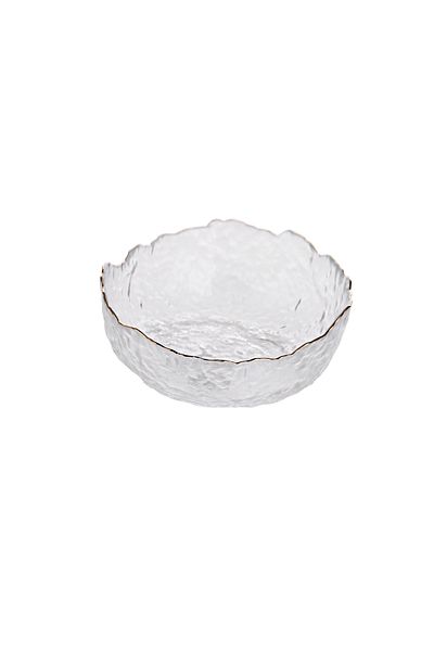 Shuer 5 Inch Glass Fruit Salad Bowl With Gold Edge And Irregular Hammer Pattern