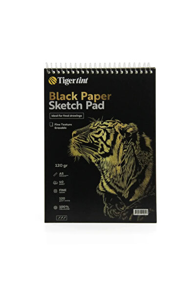 Tigertint Спіральний чорний блокнот для ескізів 120 г, формат А5, 40 аркушів