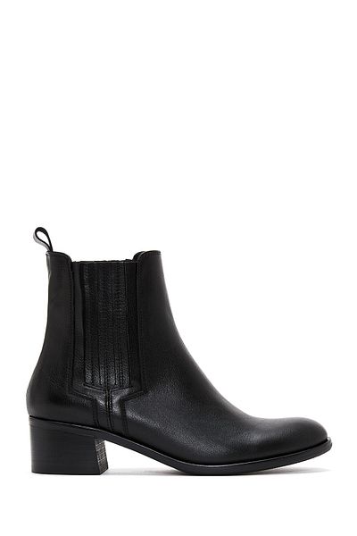 Derimod Women's Black Thick Heeled Leather Chelsea Boots 25Wfd151118