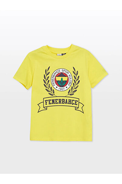 LC Waikiki LCW KidsSari Bisiklet Yaka Fenerbahçe Baskılı Kısa Kollu Erkek Çocuk Tişört Ve Şort