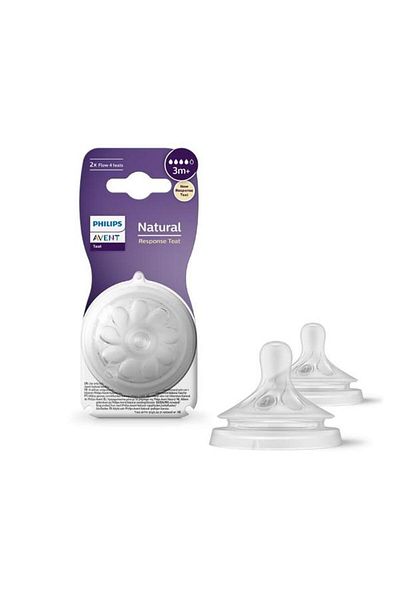 Philips Avent Set 2 tetine silicon Philips Avent Response SCY964/02, +3 luni, Debit 4 (Transparent)