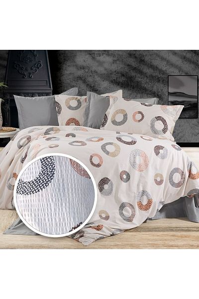 Pucioasa Crepe linen 1 person, 100% cotton, brown/gray circles
