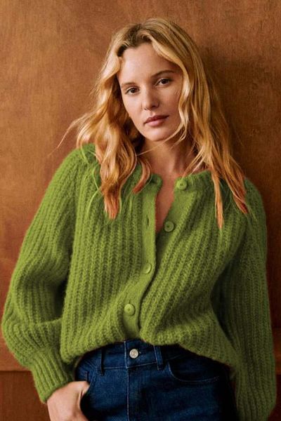 Madmext Moss Green Crew Neck Thessaloniki Knitted Buttoned Women's Cardigan Mg2487