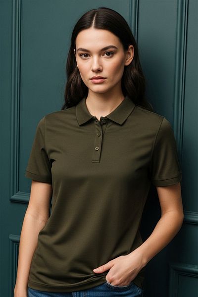 SadeRenk Unisex Khaki Green Polo Collar T-Shirt