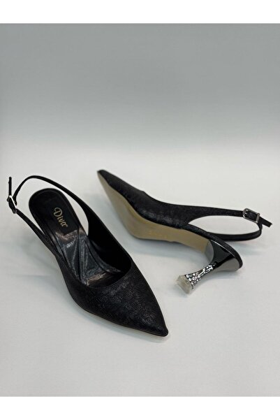 DİVA Μαύρα μεταλλικά γυναικεία παπούτσια με τακούνι