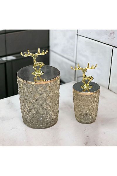 ECASATAL Set of 2 Jars with Deer Detail