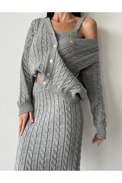 Ware Women's Yellow Button Detailed Tank Top 3 Piece Set