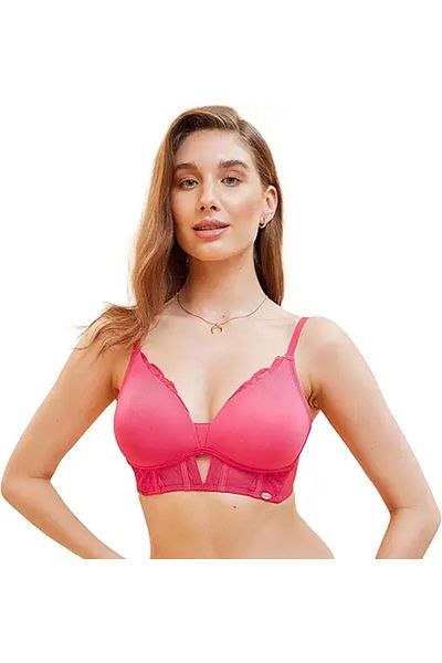 Enamor Women's Nylon Blend Wire Free Casual T-Shirt Bra (F134_Hibiscus Red