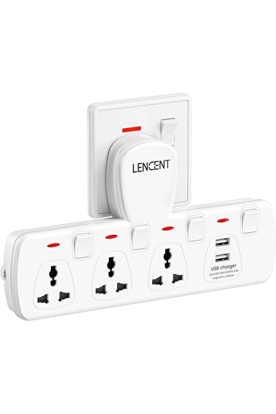 LENCENT Multi Plug Extension Socket with USB, 3 Way Electrical Outlet Extende...
