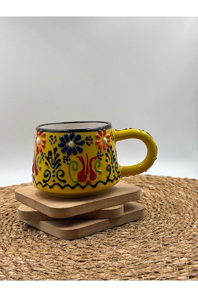 3DreaMaker 2 Pieces Handmade Ceramic Mug with Embossed Pattern