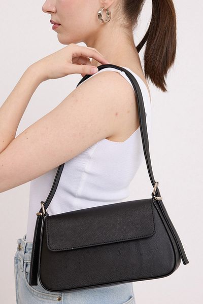 Merterium Women's Clamshell Baguette Bag Black 1212