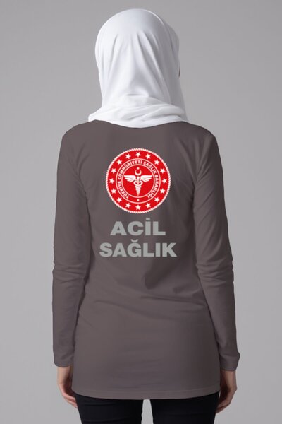 Pratik Medikal Gray 112 Emergency Health Hijab Long Size T-Shirt