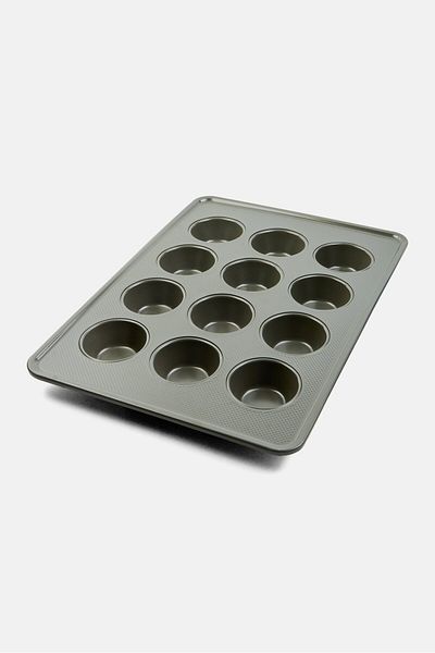Bombay 12 Cup Muffin/Cupcake Pan Professional Grade Bakeware, Grey