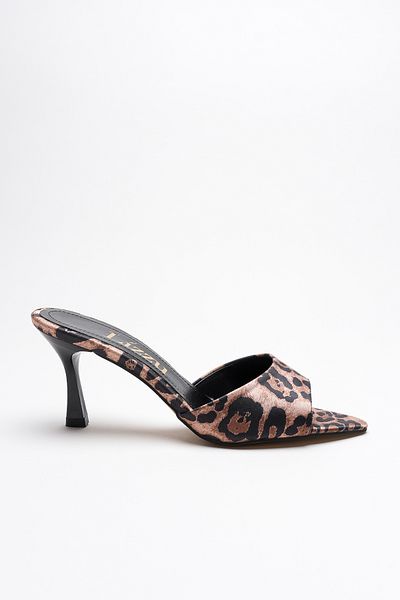 Lizzu Women's Pointed Toe Open Heeled Slippers Leni Leopard