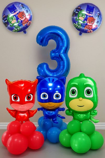 PARTİAVM 3 Years Old Blue Number Balloon Pajamas Set Balloon Set Pjmaske Cat Child Owl Girl Lizard Child