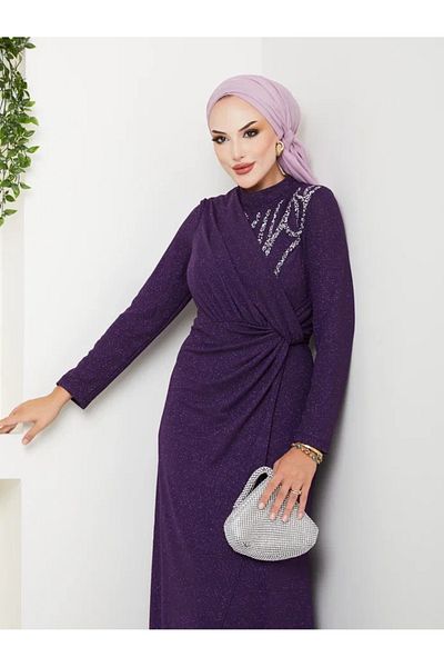 S7V7N EXCLUSIVE Tesettür Evening Dress with Shoulder Details