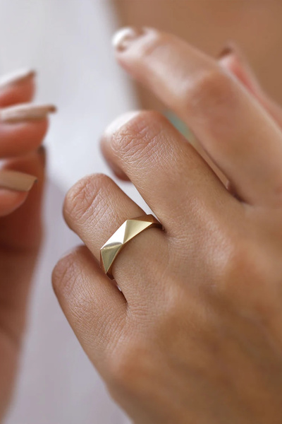 Sahira Jewelry Klasik Köşeli Altın Kaplama Ayarlanabilir Çift Alyans Yüzük