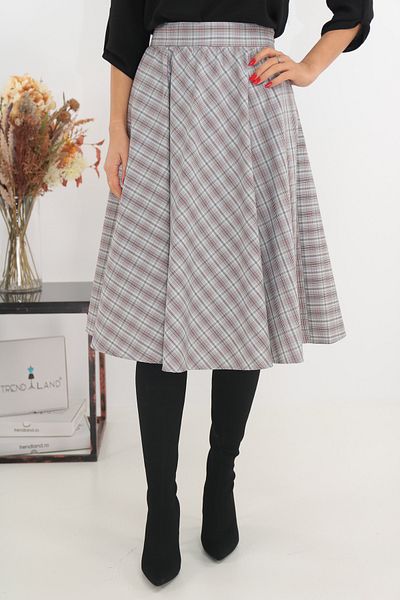 Vanessa Line RO Midi pleated skirt in gray fabric with checkered print