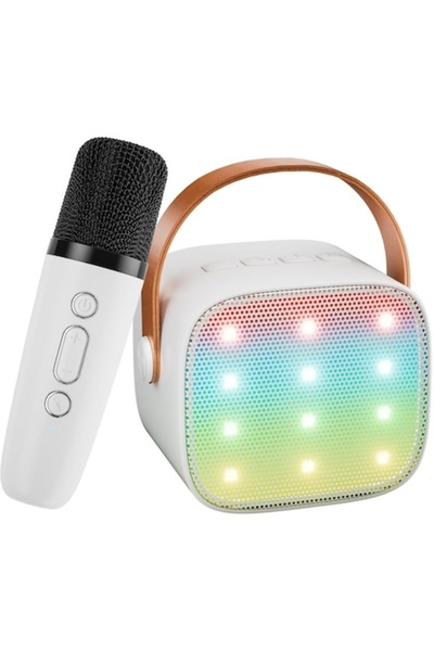 Smart Vibe Set Karaoke Wireless pentru Copii PartyON™ Voci Magice, Microfon si Difuzor Portabil, Lumini, Alb