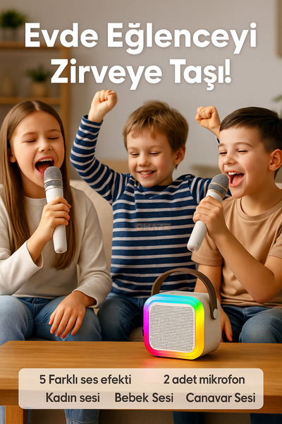 Omaze Mikrofonlu Karaoke Bluetooth Hoparlör Rgb Led Işıklı 5 Efektli Ses Bombası