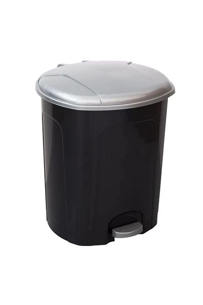 divendi-ro Waste bin, plastic, with lid, capacity 50L, black-silver