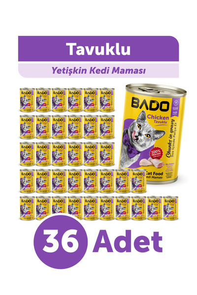 Bado Yetişkin Yaş Kedi Maması Tavuk Etli 400Gr 36'lı