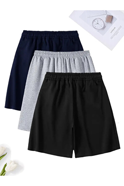 FUWEAR Gri - Siyah - Lacivert Renk 3'lü Büyük Beden Erkek Bermuda Şort - 3 adet