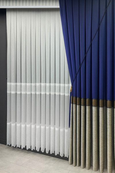 Emuz Fundal pentru tablă Cortina în dungi în carouri Albastru închis Gri 1 / ...