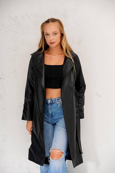 Jaglion Oversize Bomber Belted Leather Jacket