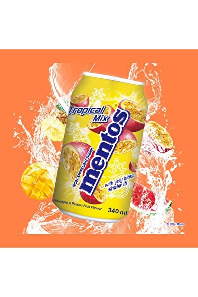Mentos Tropical Mix İçecek,meyve aromalarını çiğnenebilir jöle parçacıklarıyla 340ml