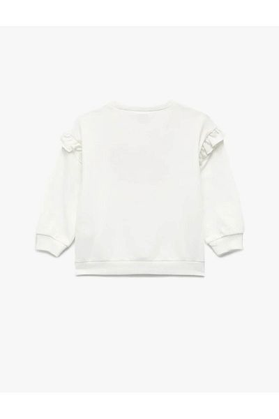 Koton Long Sleeve Crew Neck Cotton Heart Appliqued Hooded Sweatshirt