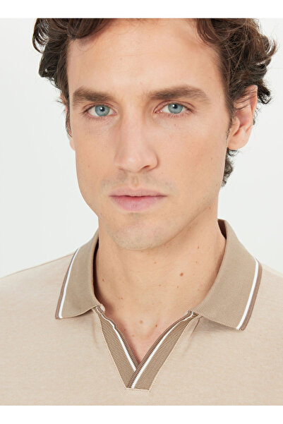 ALTINYILDIZ CLASSICS Ανδρικό μπλουζάκι πόλο Six Star Classics Jacquard Beige ACE091252126_Beige