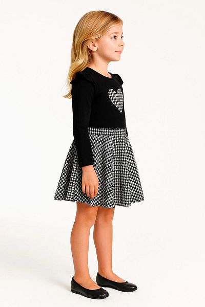 My Hanne Girls' Suit with Plaid Heart Embroidery Skirt 20455