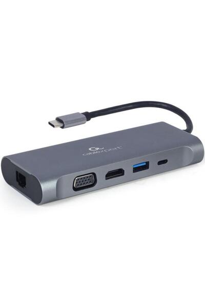 Gembird Docking station 7-in-1, USB-C x 1, USB-A 3.1 x 3, HDMI x 1, VGA x 1, RJ45 x 1, PD 100 W, SD