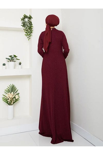 S7V7N EXCLUSIVE Tesettür Evening Dress with Shoulder Details