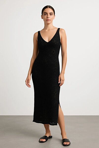 Serenay Atelier Διάτρητο στήθος με λουράκι μακρύ γυναικείο πλεκτό 100% βαμβακερό φόρεμα παραλίας