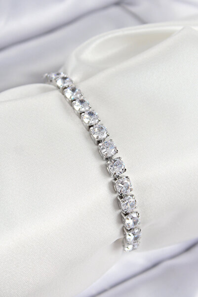 Nehir Brass Zircon Stone Square Model Silver Color Elevator Women's Bracelet ...