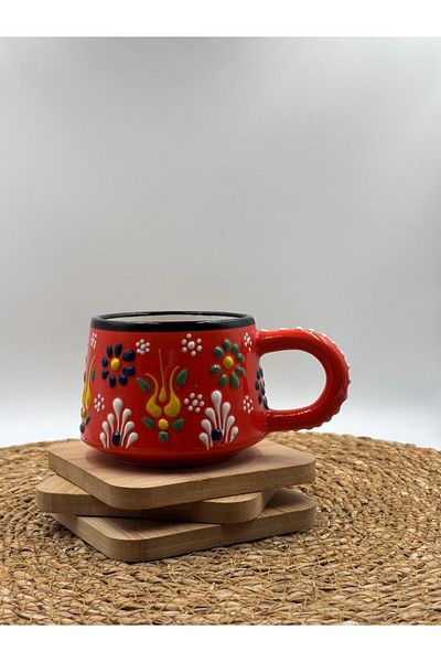 3DreaMaker 2 Pieces Handmade Ceramic Mug with Embossed Pattern