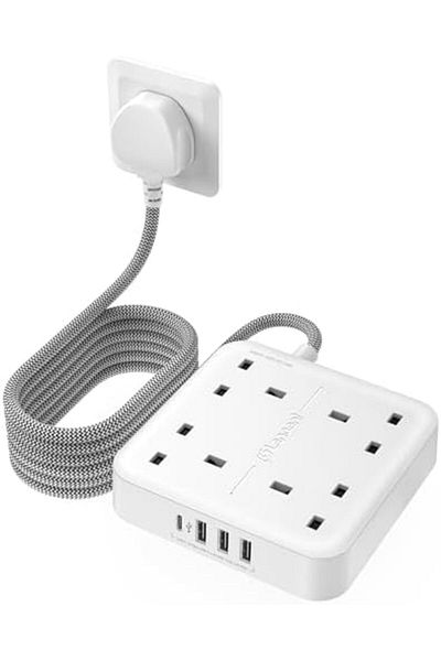 LENCENT Extension Lead with USB C Port, 4 Way Outlets Power Strip with 4 USB Ports (3.4A, 1 Type C a