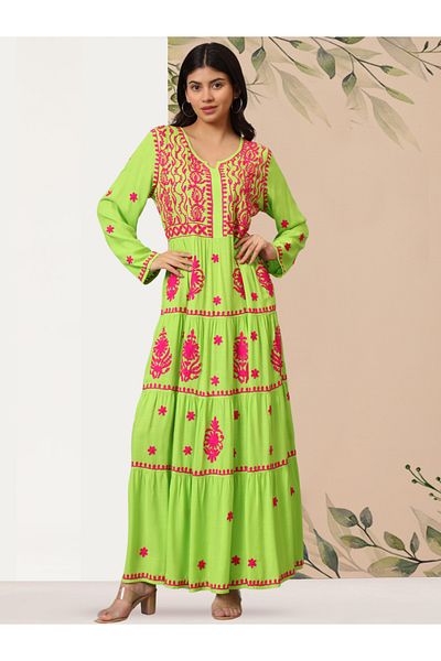alaya Hand Embroidered Lucknowi Chikankari Rayon Jalabiya-AL3935