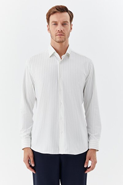 Sabri Özel Κλασικό ανδρικό πουκάμισο με ρίγες σε λευκό-μαύρο χρώμα
