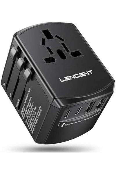 LENCENT Universal Travel Power Adapter, International AC Plug Adaptor with 2 USB C 2 USB A Ports Wal