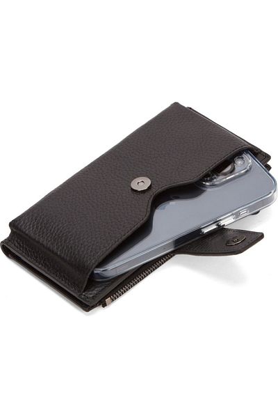 Newish Men's Black Genuine Leather Handheld Portfolio Phone Holder Card Holder and Wallet