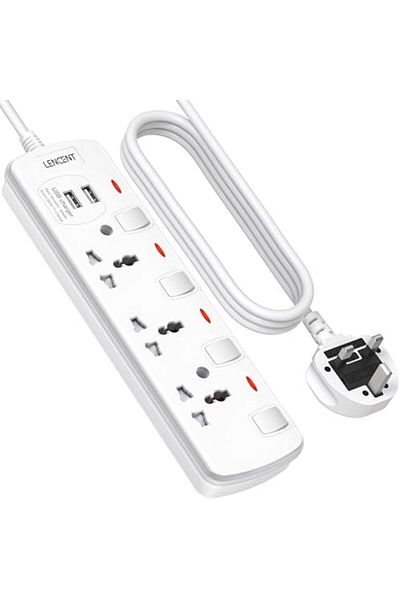 LENCENT Multi Plug Extension Socket with USB, 3 Way Electrical Outlet Extender with 2 USB, Wall Char