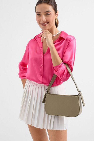 Merterium Women's Plain Baguette Shoulder Bag Beige 1214